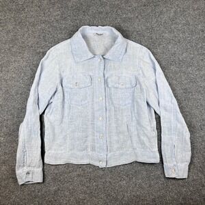 Meo Meli Linen Shirt Jacket Womens L Blue Trucker Style Cropped Made in Italy